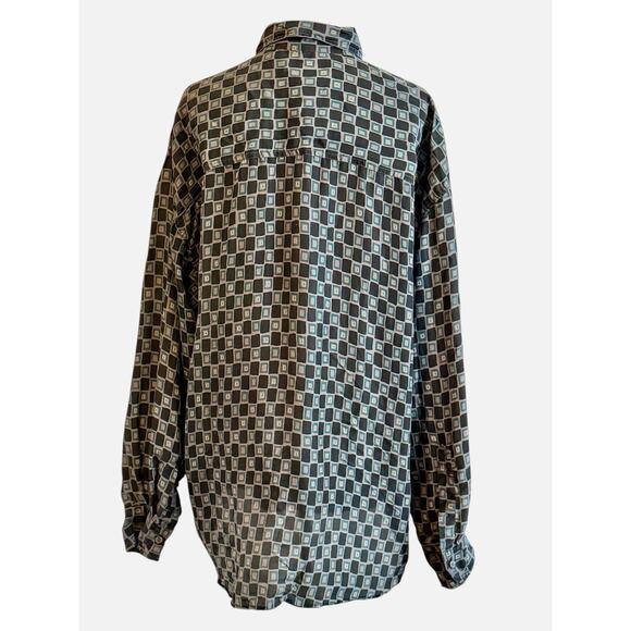 Vtg 90s CHIAMARE 100% Silk Shirt Mens Size Large Geometric Retro Button Up Shirt - Picture 3 of 8